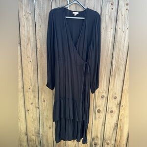 Black wrap tie-front dress
